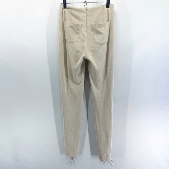 Manière De Voir Beige Faux Suede Lace Up Front Eyelet High Rise Leggings Pants - Picture 5 of 7